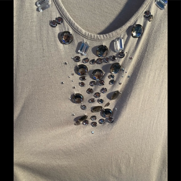 Beautiful gray  cotton blend embellished tank top - Picture 4 of 8